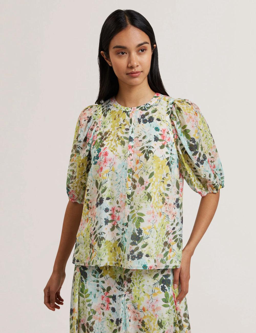 Ivory Ted Baker MICHA - Floral Binding Detail Puffed Sleeve Women Blouses | Canada  KPL-306714