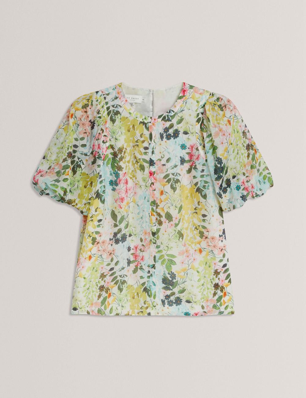 Ivory Ted Baker MICHA - Floral Binding Detail Puffed Sleeve Women Blouses | Canada  KPL-306714