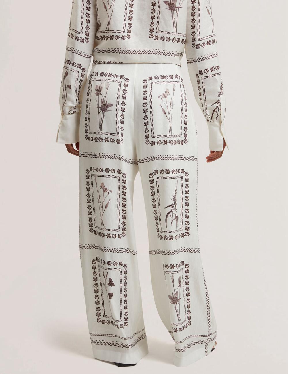 Ivory Ted Baker ORNITHA - Panel Print Silk Linen Wide Leg Women Trousers | Canada  MQP-160842