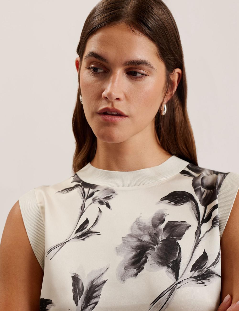 Ivory Ted Baker PERLOMA - Printed Woven Front Knitted Women Tank Tops | Canada  ENO-348175