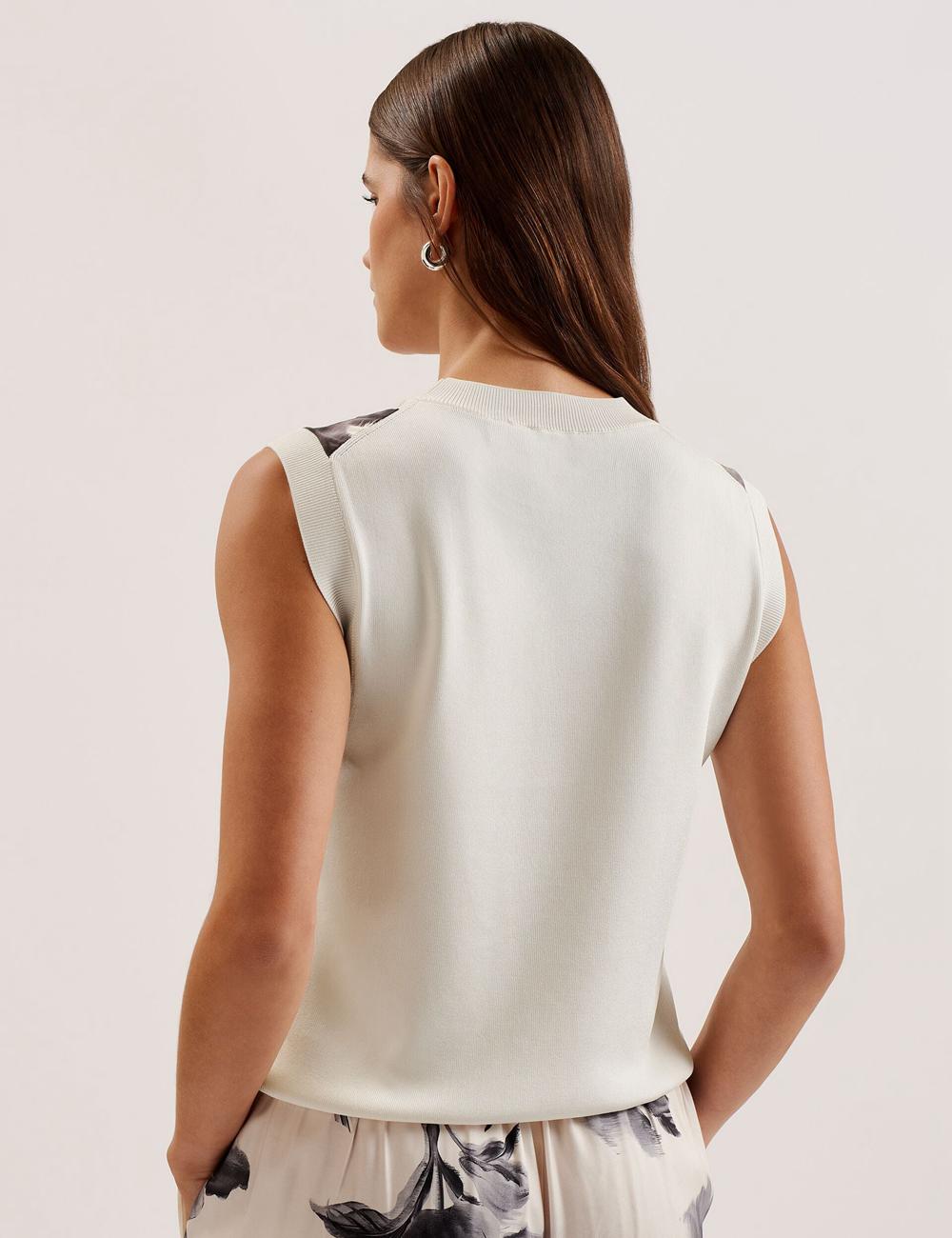 Ivory Ted Baker PERLOMA - Printed Woven Front Knitted Women Tank Tops | Canada  ENO-348175