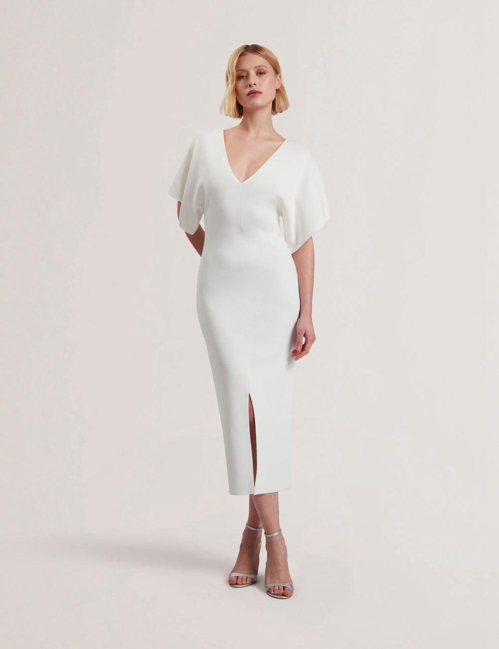Ivory Ted Baker REBEXXA - Wide Sleeve Knitted Bodycon Women Midi Dresses | Canada  YPV-652813