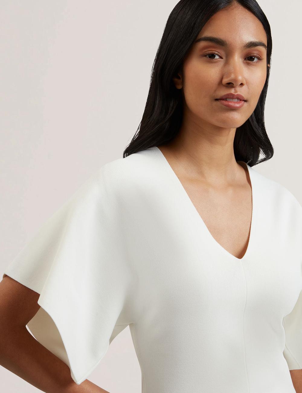 Ivory Ted Baker REGINAH - Wide Short Sleeve V-Neck Knitted Women Tops | Canada  EZQ-830549