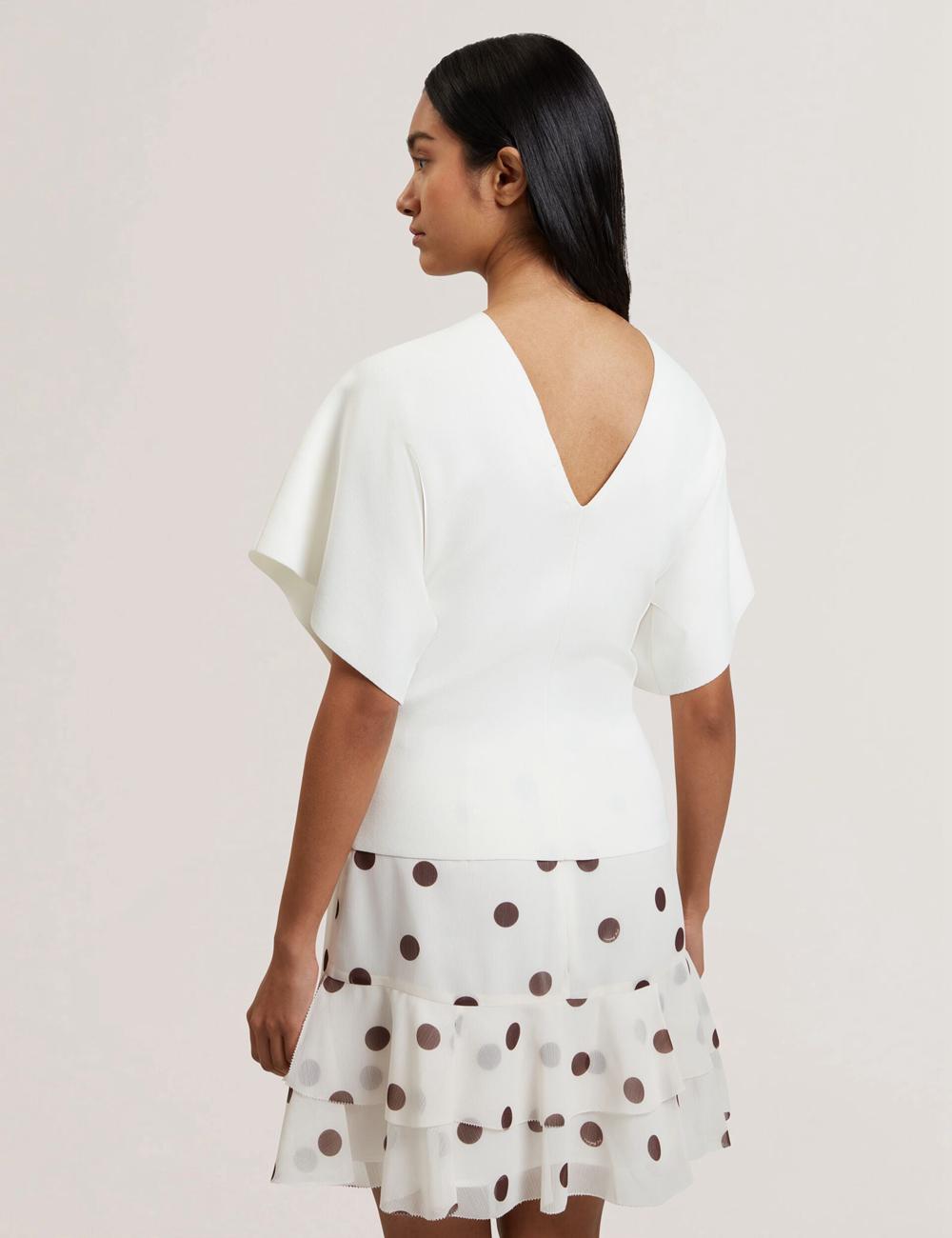 Ivory Ted Baker REGINAH - Wide Short Sleeve V-Neck Knitted Women Tops | Canada  EZQ-830549