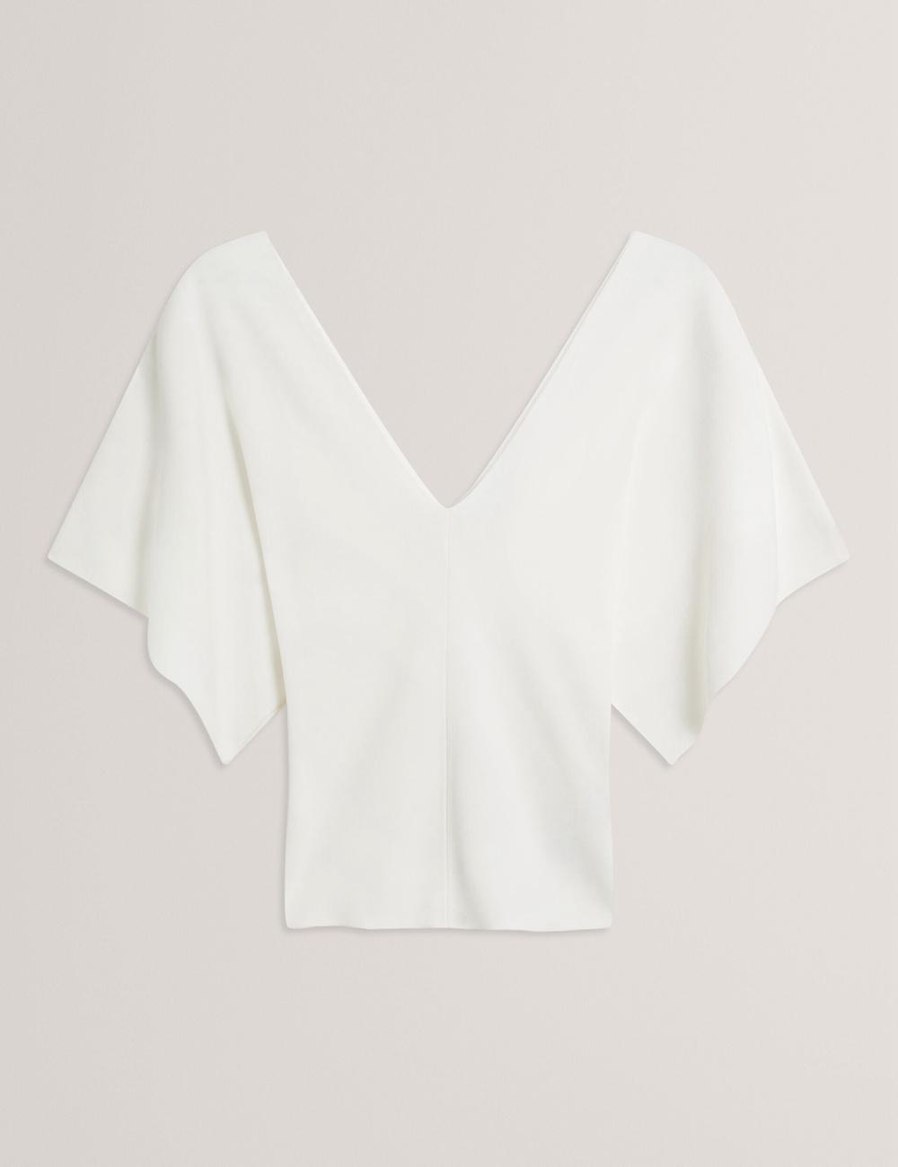 Ivory Ted Baker REGINAH - Wide Short Sleeve V-Neck Knitted Women Tops | Canada  EZQ-830549