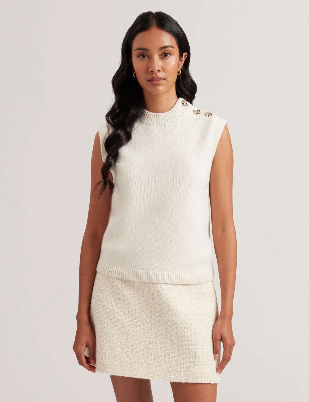 Ivory Ted Baker RONDHER - Rose Button Wool Knit Women Tank Tops | Canada  RWA-407185
