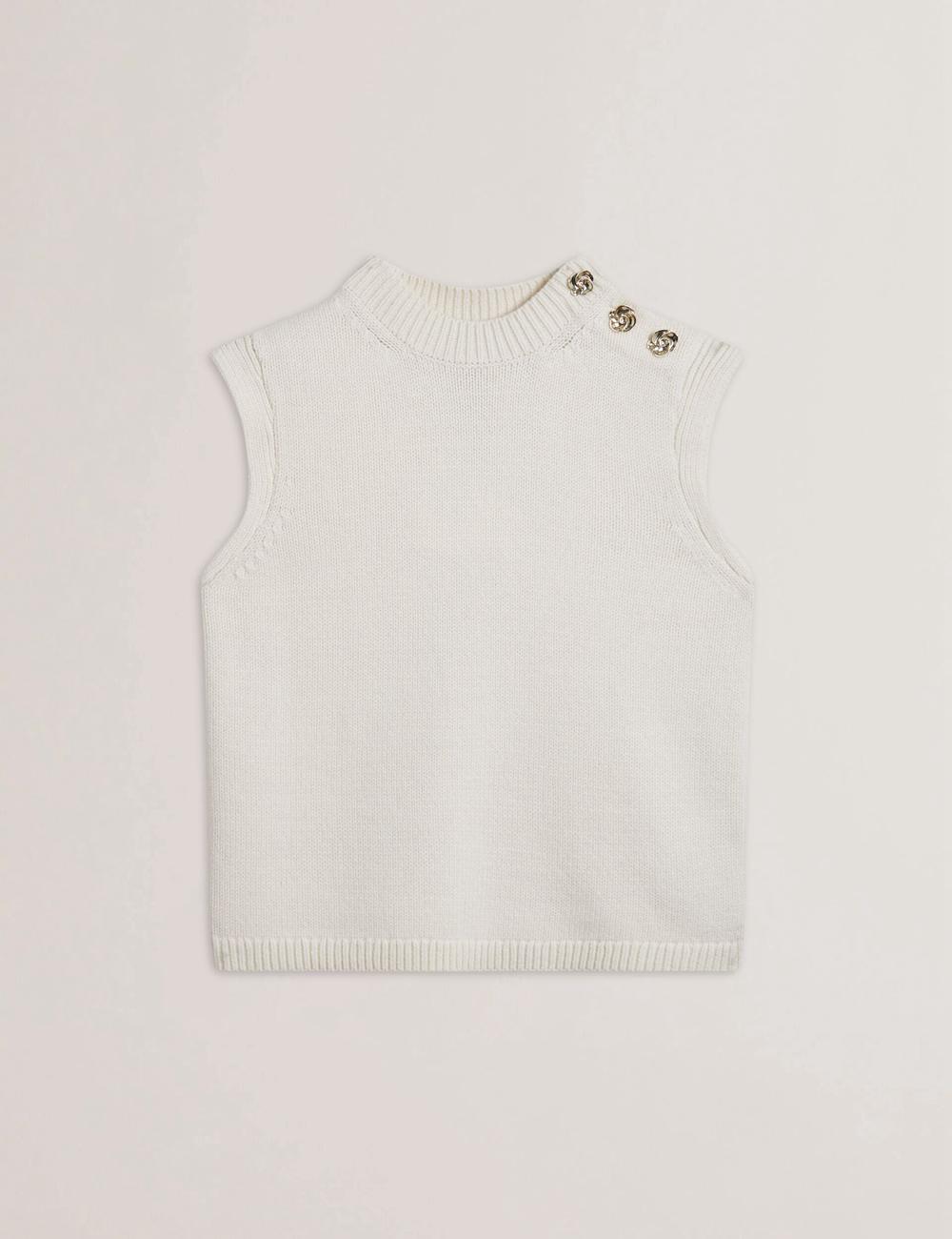 Ivory Ted Baker RONDHER - Rose Button Wool Knit Women Tank Tops | Canada  RWA-407185