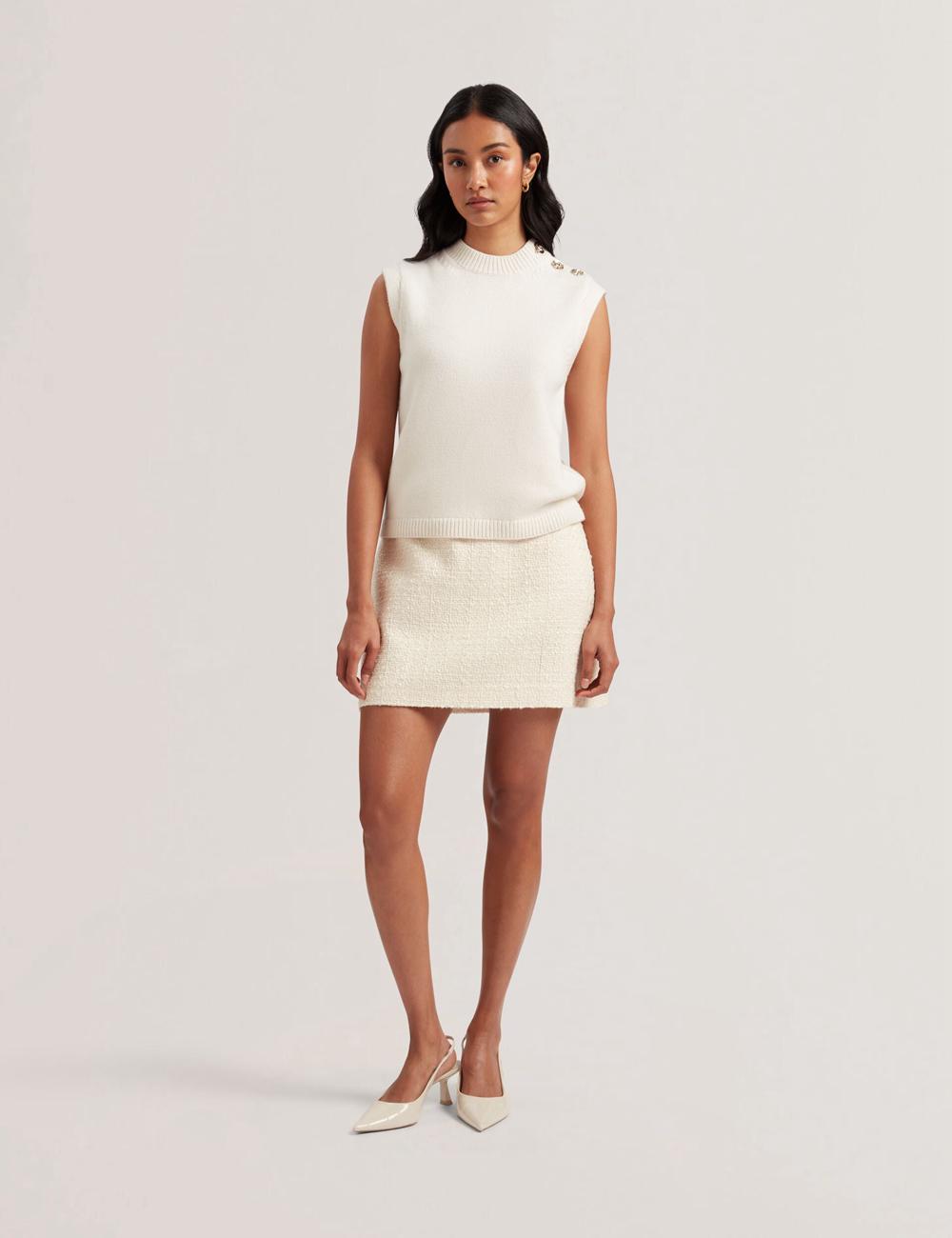 Ivory Ted Baker RONDHER - Rose Button Wool Knit Women Tank Tops | Canada  RWA-407185