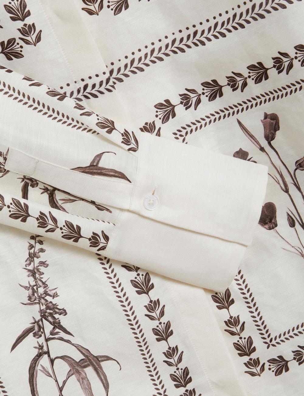 Ivory Ted Baker SIMCOA - Panel Print Silk Linen Longline Women Casual Shirts | Canada  IHA-025869