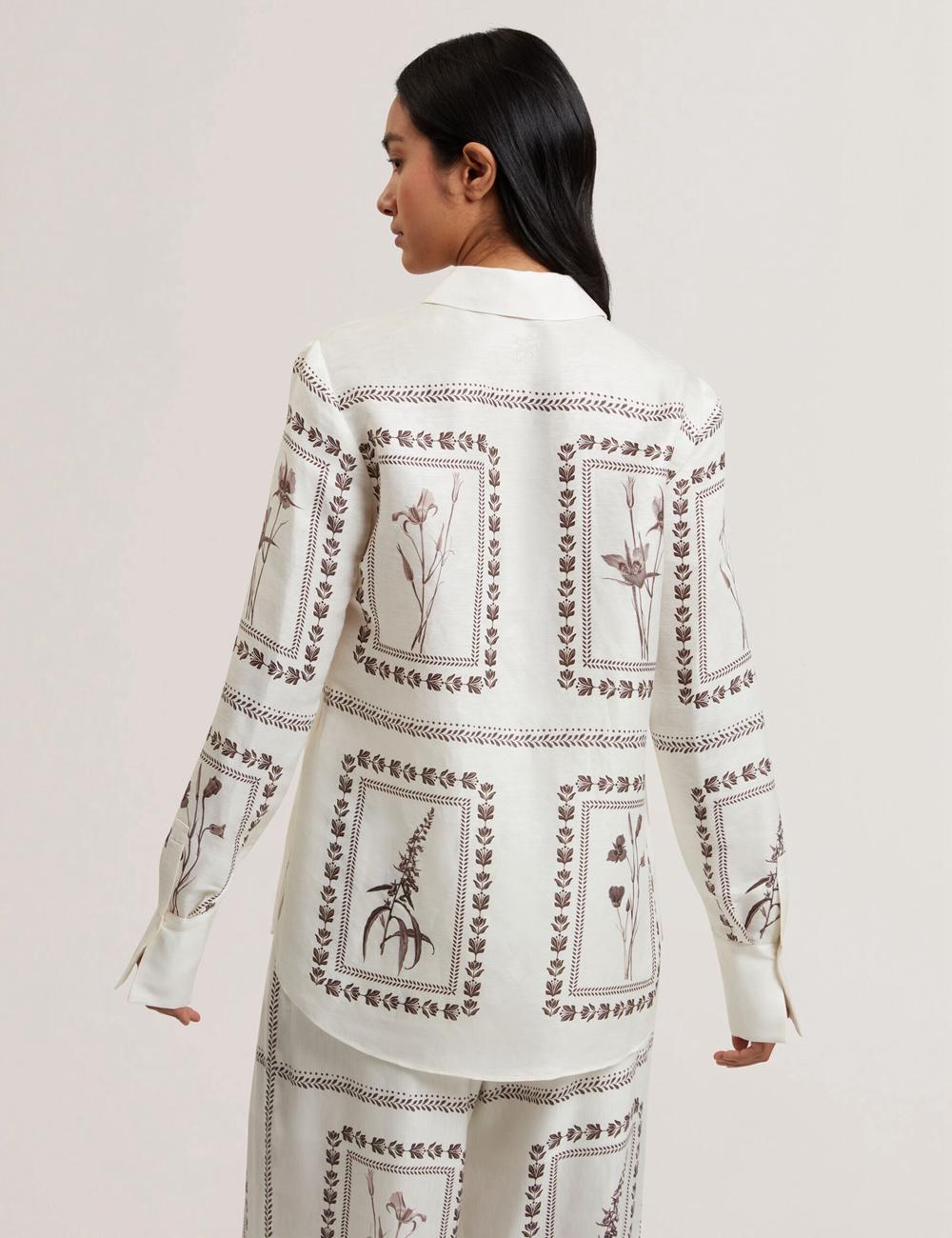 Ivory Ted Baker SIMCOA - Panel Print Silk Linen Longline Women Casual Shirts | Canada  IHA-025869