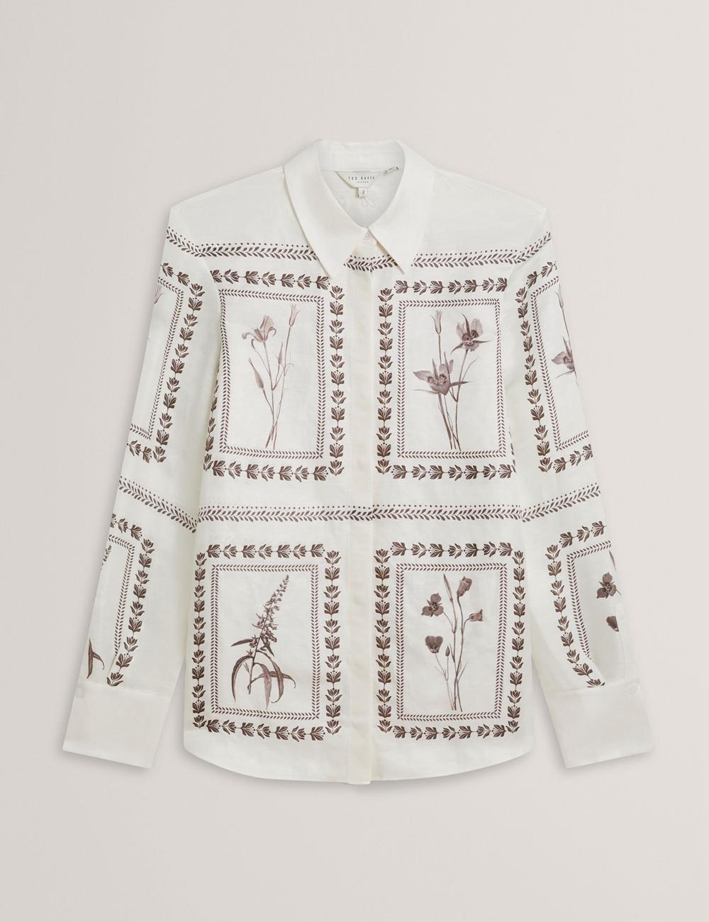 Ivory Ted Baker SIMCOA - Panel Print Silk Linen Longline Women Casual Shirts | Canada  IHA-025869