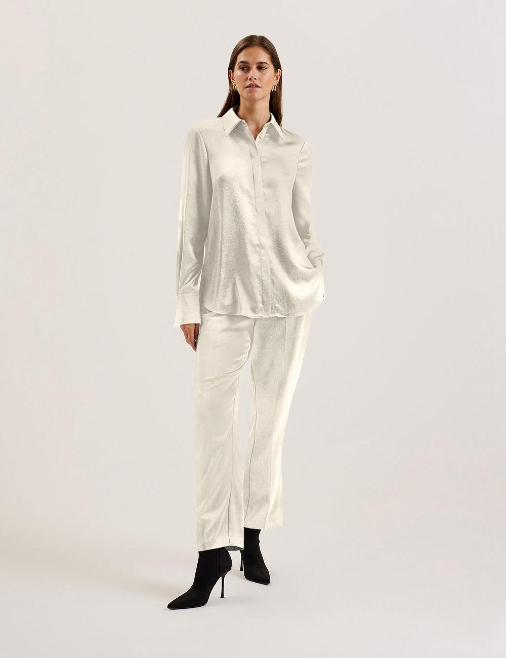 Ivory Ted Baker SONORA - Satin Longline Covered Placket Women Formal Shirts | Canada  GNY-970186