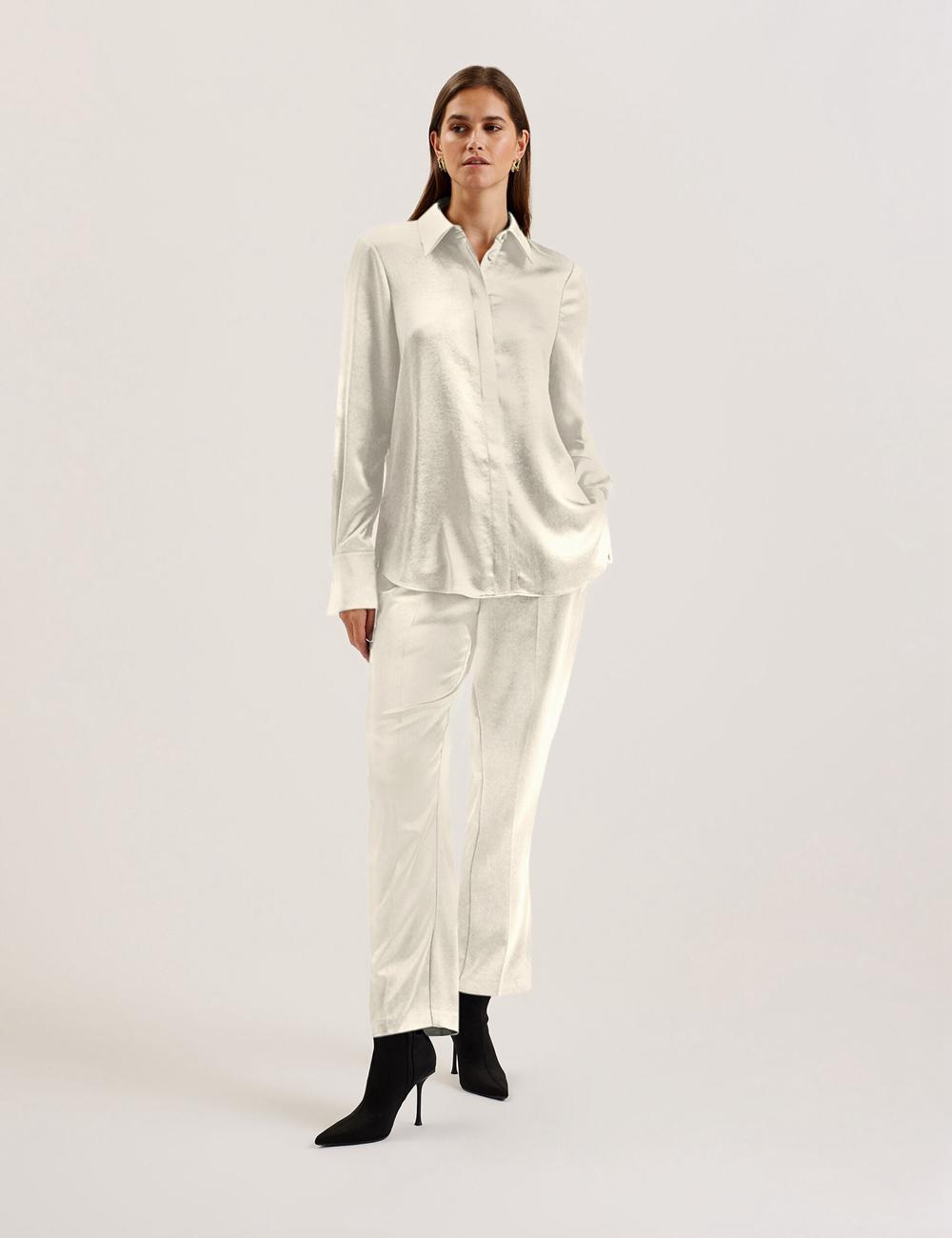 Ivory Ted Baker SONORA - Satin Longline Covered Placket Women Formal Shirts | Canada  GNY-970186