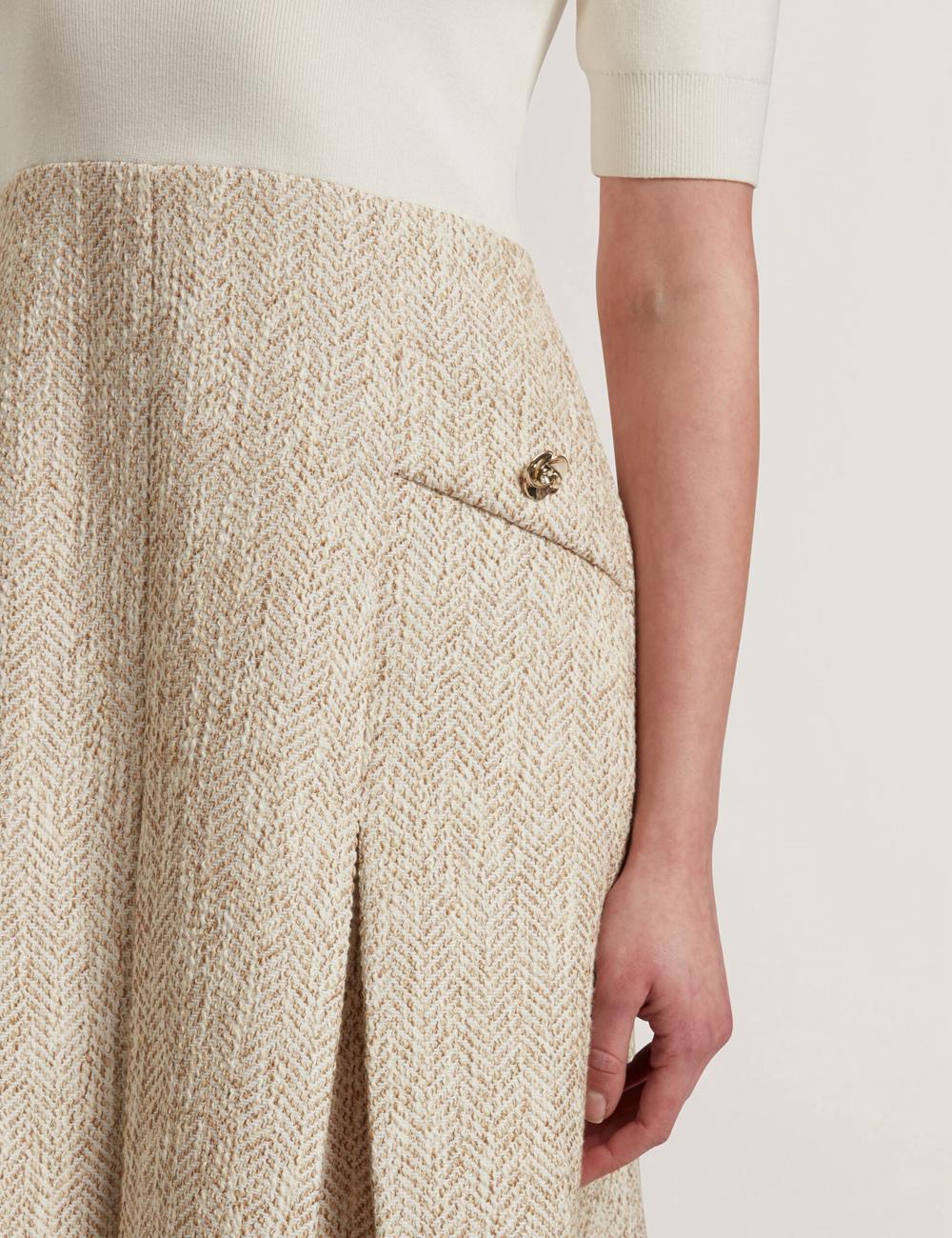 Ivory Ted Baker VULPAD - Pleated Boucle With Knit Bodice Women Mini Dresses | Canada  KGY-923615