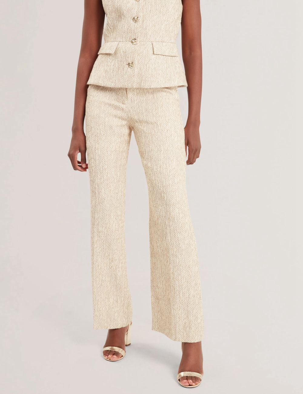 Ivory Ted Baker VULPAT - Boucle Herringbone Wide Leg Tailored Women Trousers | Canada  GXE-389576