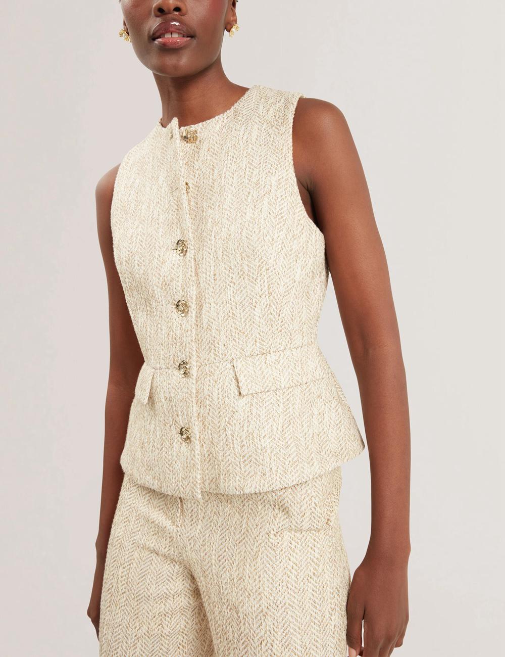 Ivory Ted Baker VULPAT - Boucle Herringbone Wide Leg Tailored Women Trousers | Canada  GXE-389576
