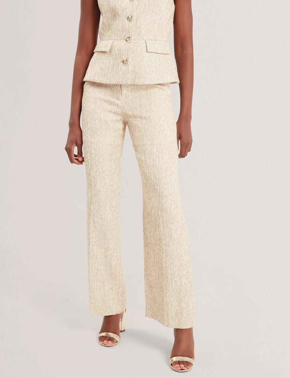 Ivory Ted Baker VULPAT - Boucle Herringbone Wide Leg Tailored Women Trousers | Canada  GXE-389576