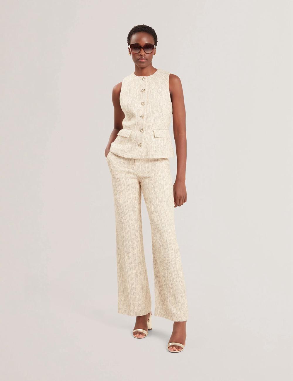 Ivory Ted Baker VULPAW - Boucle Herringbone Fitted Women Suit Waistcoat | Canada  BKR-158360
