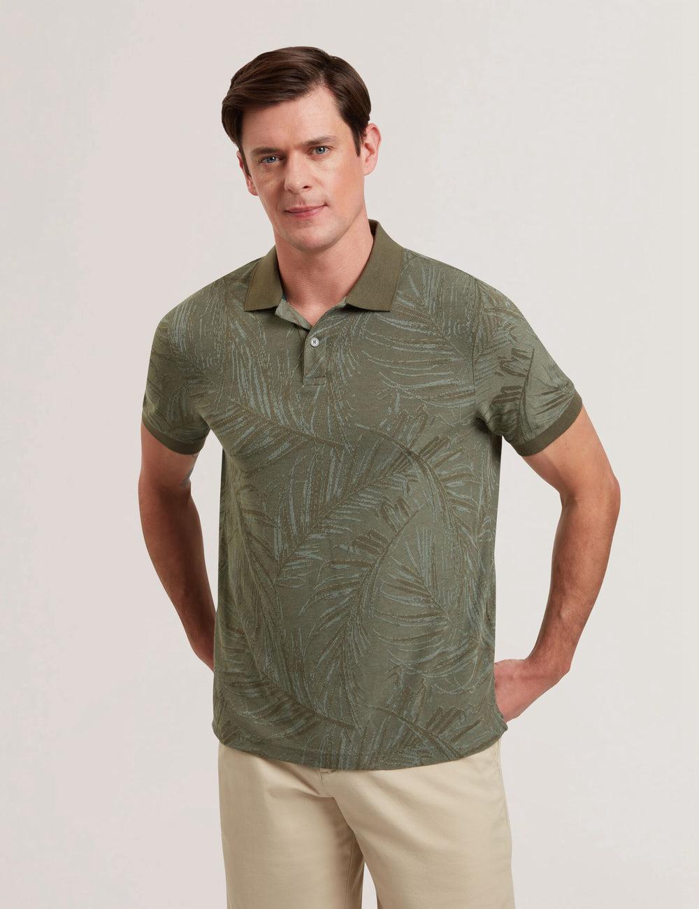 Khaki Ted Baker EDWINE - Leaf Print Short Sleeve Men Polos Shirts | Canada  UVO-208517