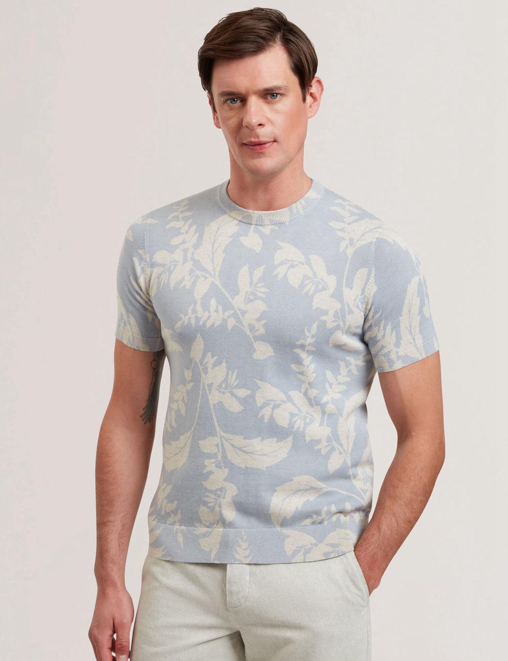 Lt-Blue Ted Baker DENNIO - Short Sleeve Printed Floral Men T-Shirts | Canada  BLS-698403
