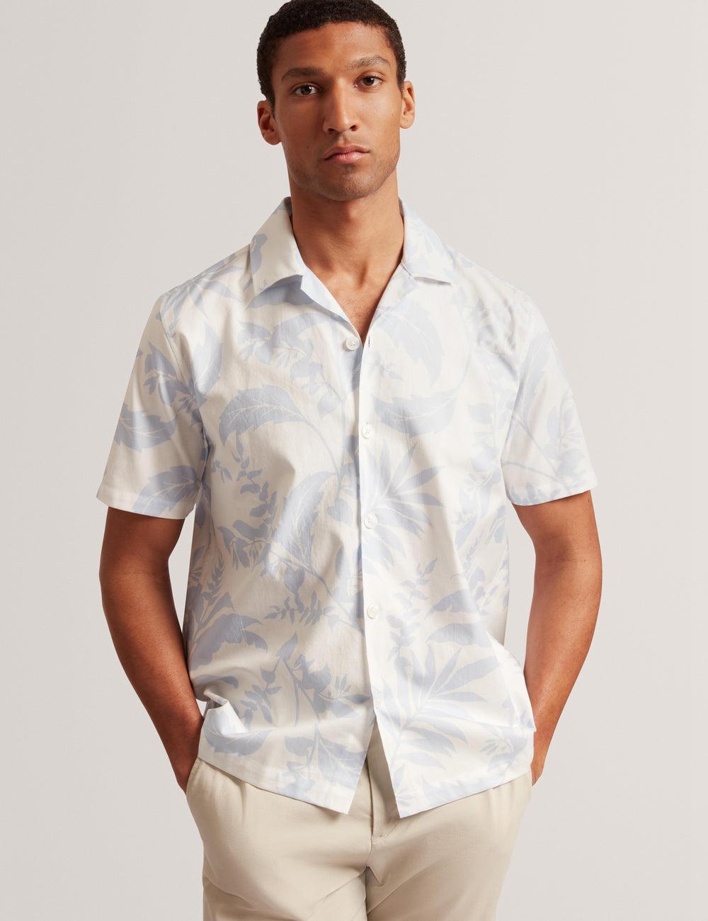 Lt-Blue Ted Baker KITS - Short Sleeve Relaxed Floral Print Men Casual Shirts | Canada  GZH-670341