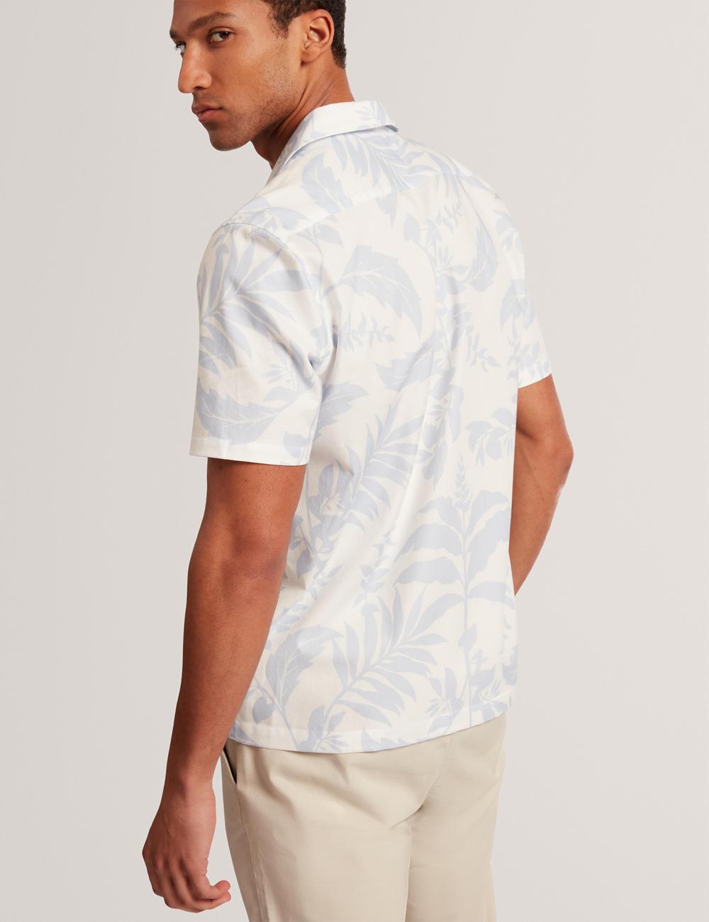 Lt-Blue Ted Baker KITS - Short Sleeve Relaxed Floral Print Men Casual Shirts | Canada  GZH-670341