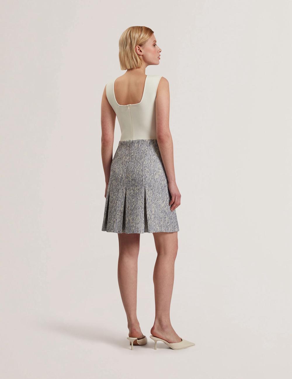 Lt-Blue Ted Baker VULPAM - Sleeveless Knit Bodice Boucle Women Mini Dresses | Canada  TDW-541678