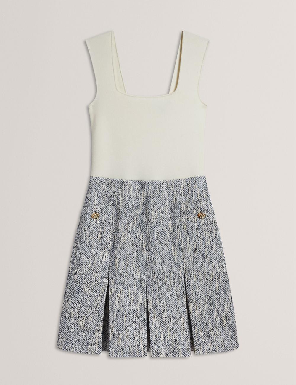 Lt-Blue Ted Baker VULPAM - Sleeveless Knit Bodice Boucle Women Mini Dresses | Canada  TDW-541678