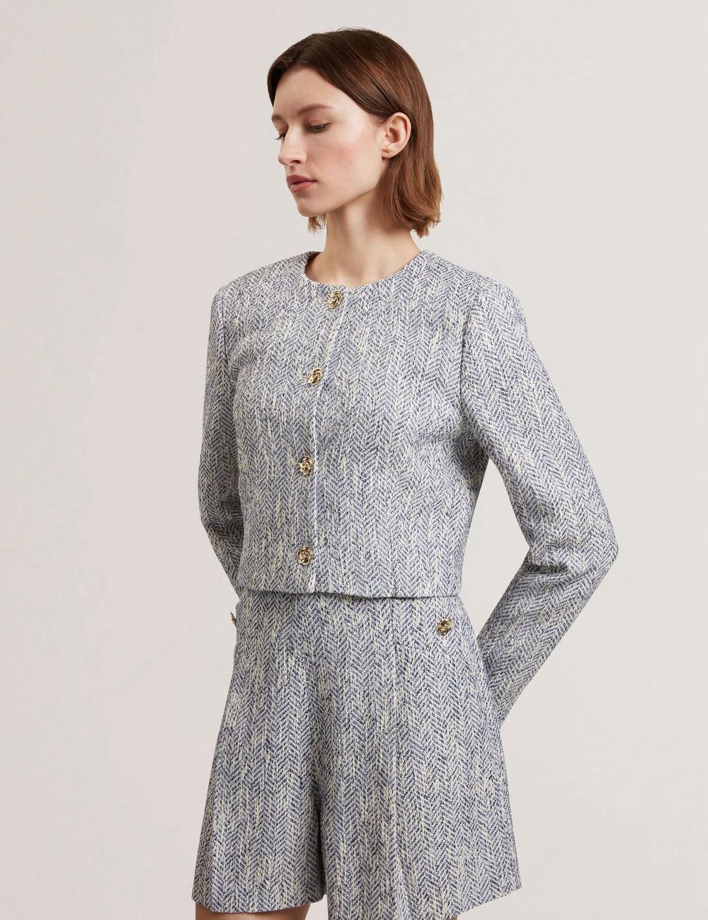 Lt-Blue Ted Baker VULPA - Boucle Button-Up Cropped Tailored Women Jackets | Canada  HNM-598312
