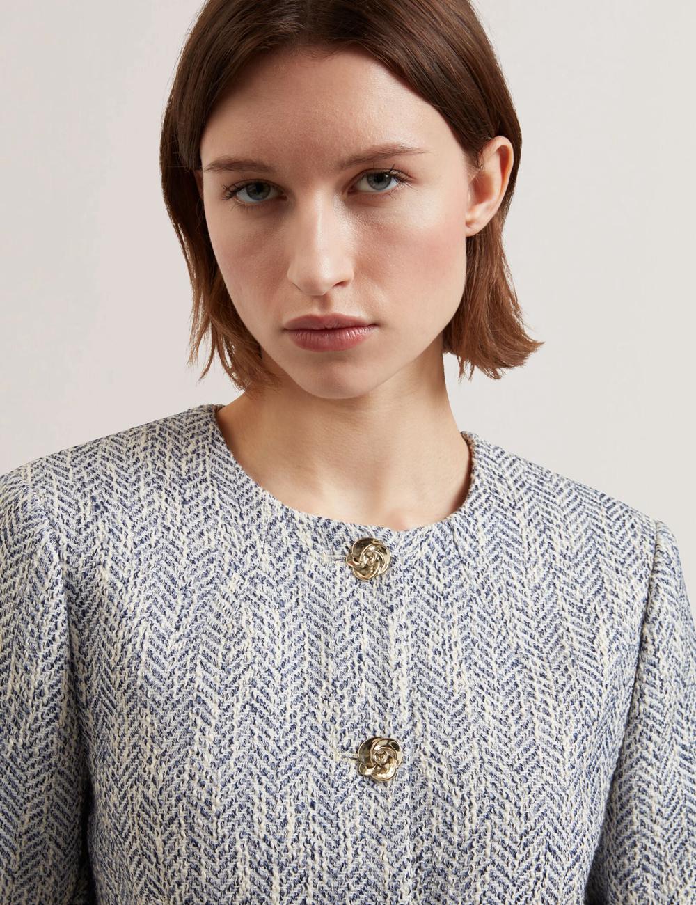 Lt-Blue Ted Baker VULPA - Boucle Button-Up Cropped Tailored Women Jackets | Canada  HNM-598312