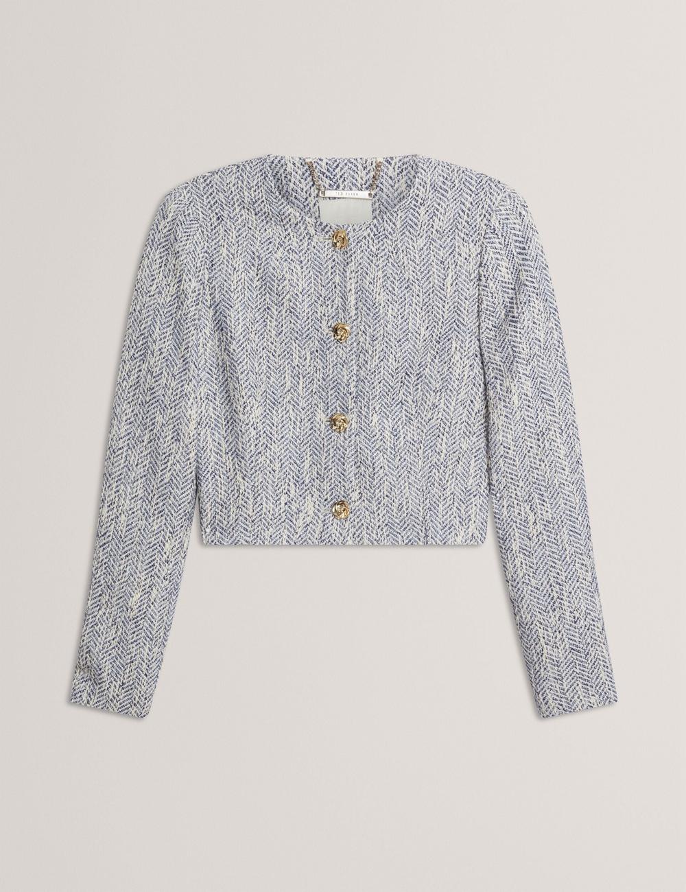 Lt-Blue Ted Baker VULPA - Boucle Button-Up Cropped Tailored Women Jackets | Canada  HNM-598312