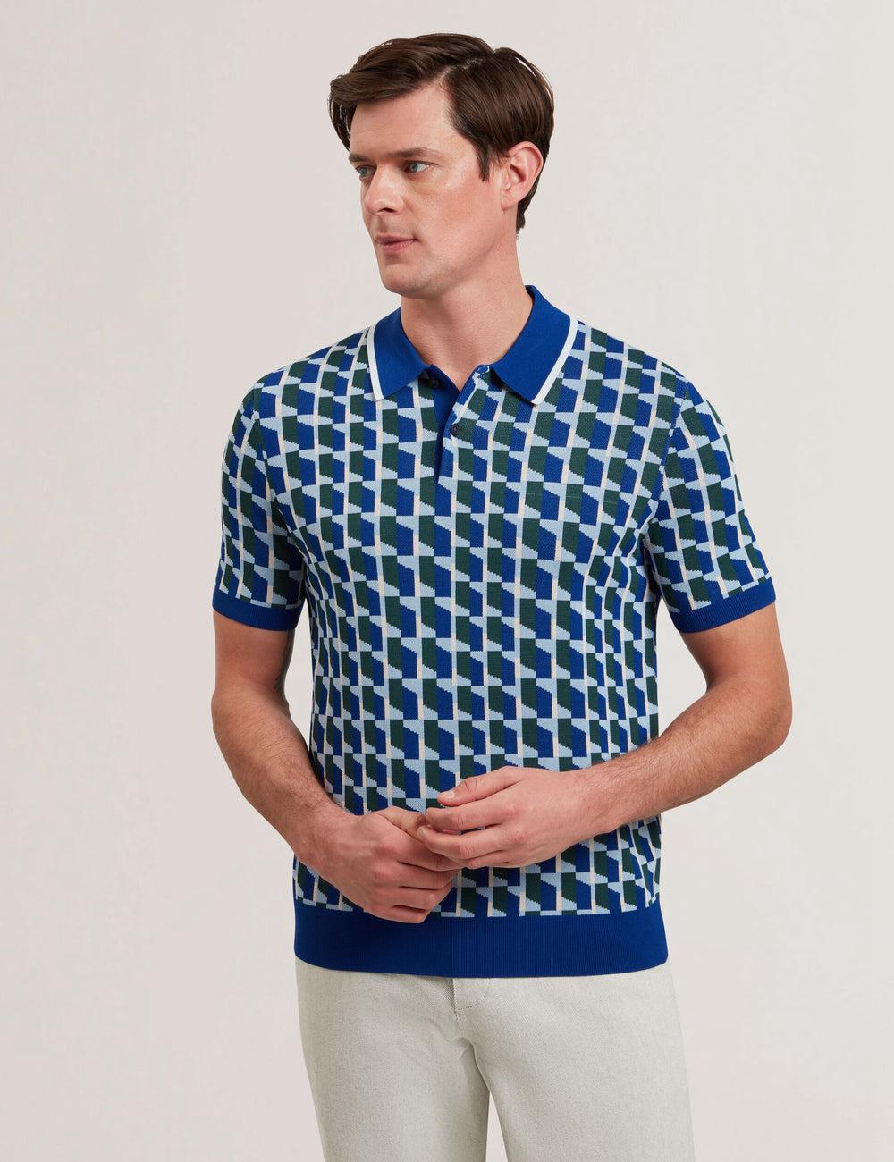 Lt-Navy Ted Baker ROSSIO - Geometric Knitted Short Sleeve Men Polos Shirts | Canada  DKS-396178