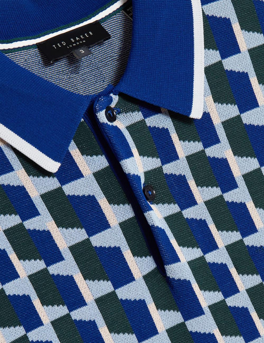 Lt-Navy Ted Baker ROSSIO - Geometric Knitted Short Sleeve Men Polos Shirts | Canada  DKS-396178
