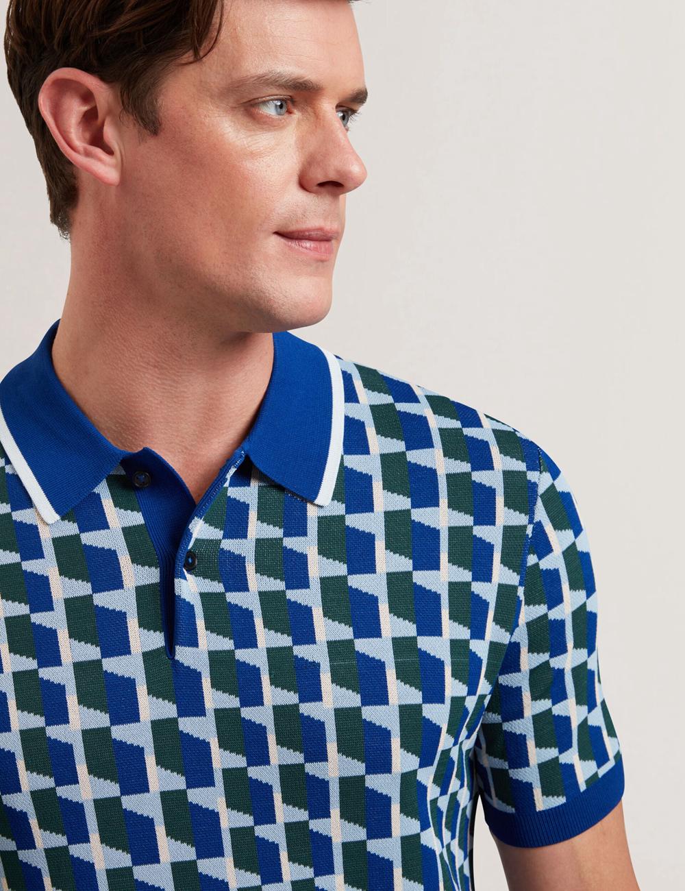 Lt-Navy Ted Baker ROSSIO - Geometric Knitted Short Sleeve Men Polos Shirts | Canada  DKS-396178