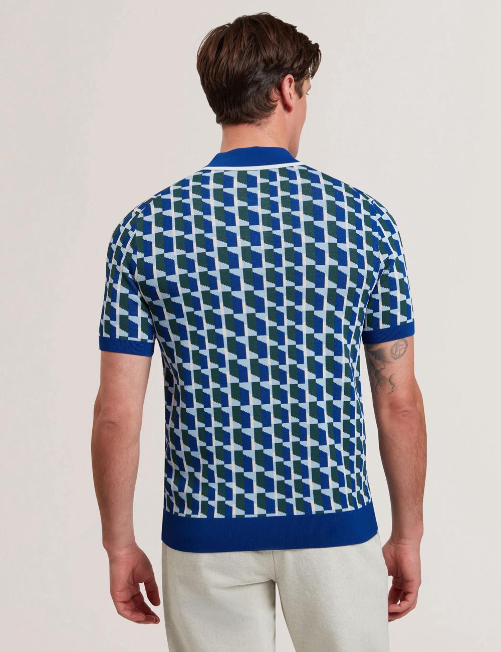Lt-Navy Ted Baker ROSSIO - Geometric Knitted Short Sleeve Men Polos Shirts | Canada  DKS-396178