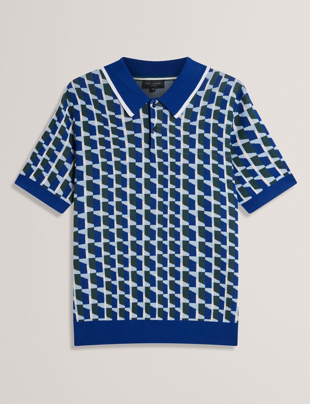 Lt-Navy Ted Baker ROSSIO - Geometric Knitted Short Sleeve Men Polos Shirts | Canada  DKS-396178