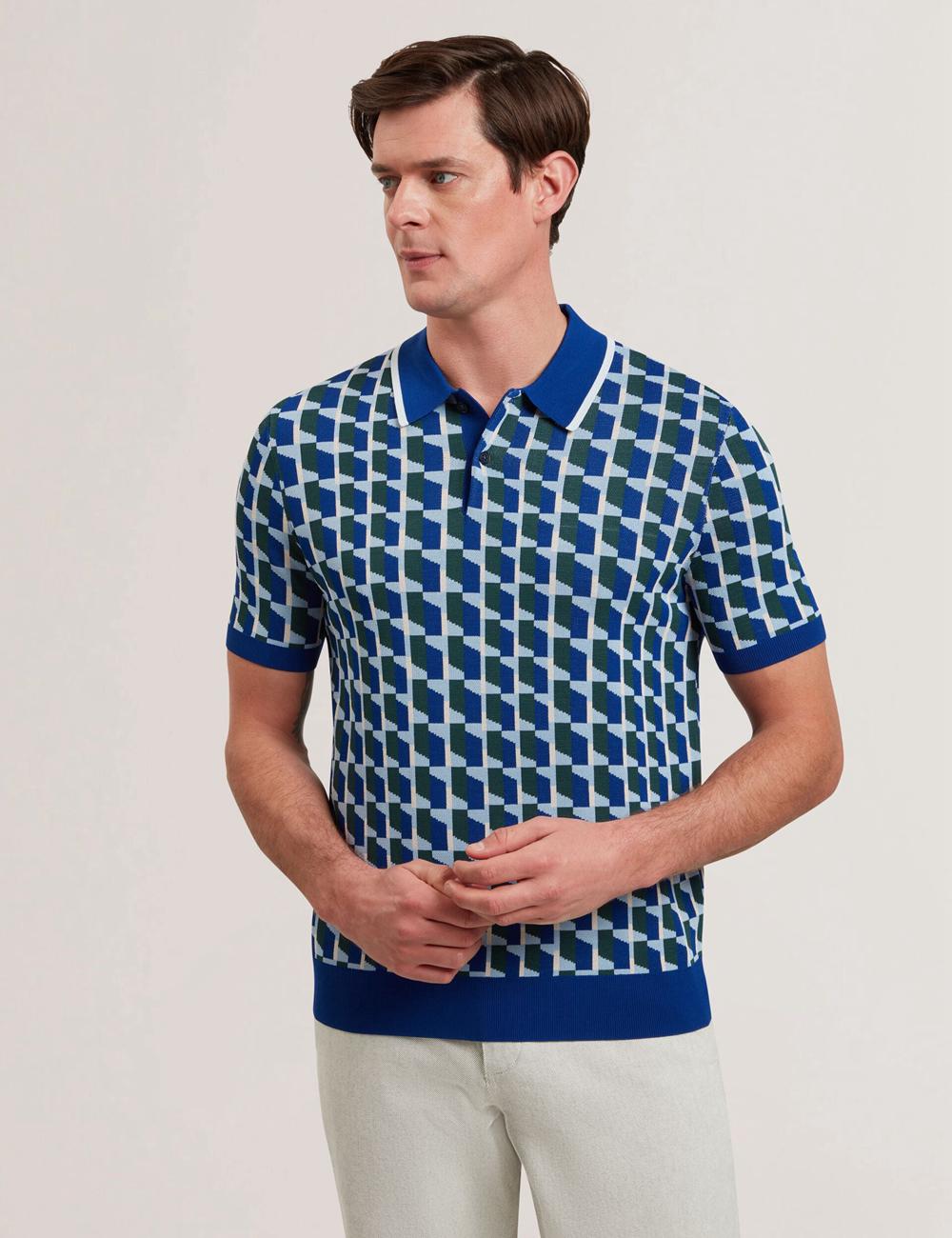 Lt-Navy Ted Baker ROSSIO - Geometric Knitted Short Sleeve Men Polos Shirts | Canada  DKS-396178