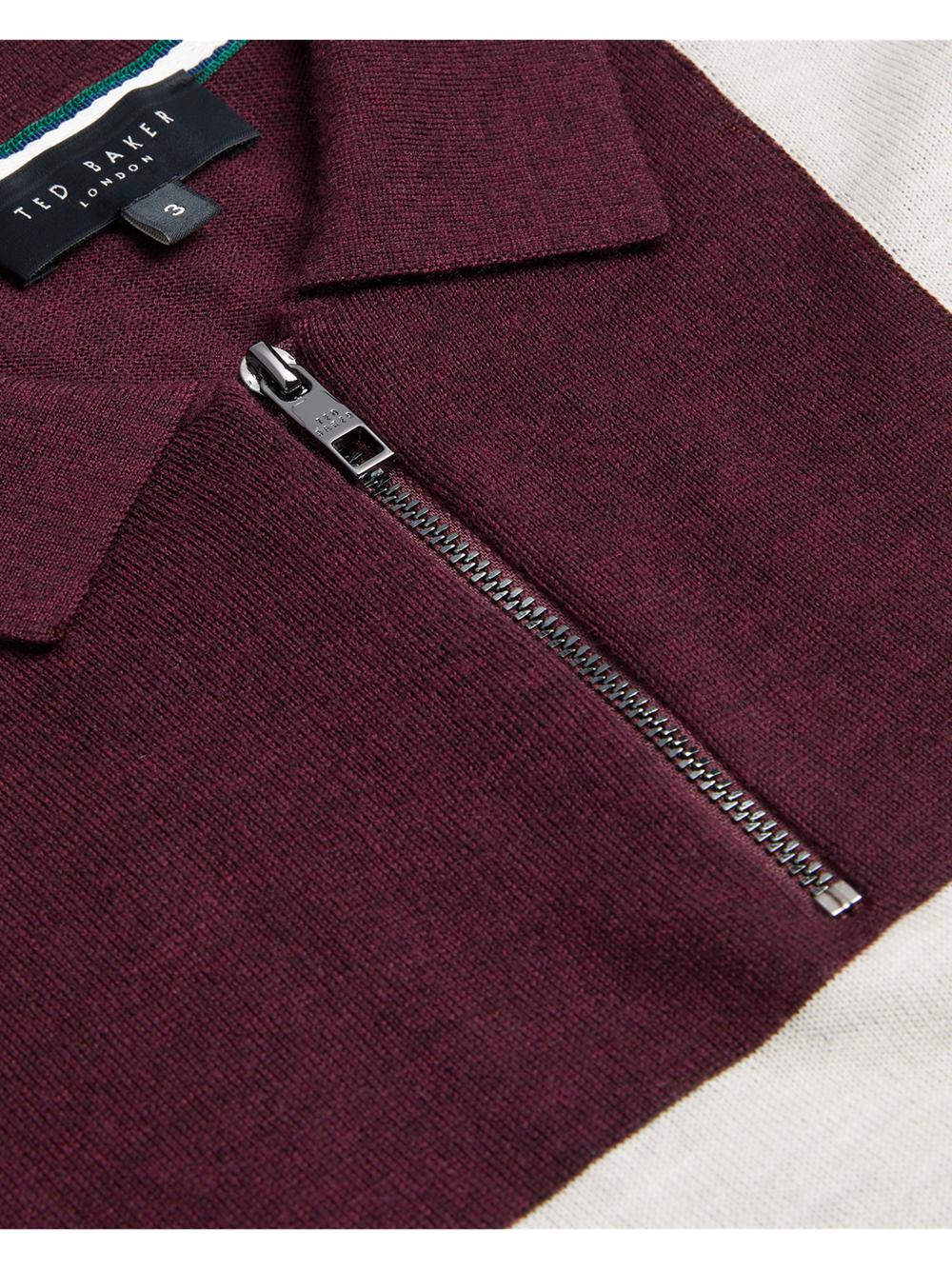 Maroon Ted Baker AMBLER - Colour Block Zip Neck Wool Men Polos Shirts | Canada  AZF-402936