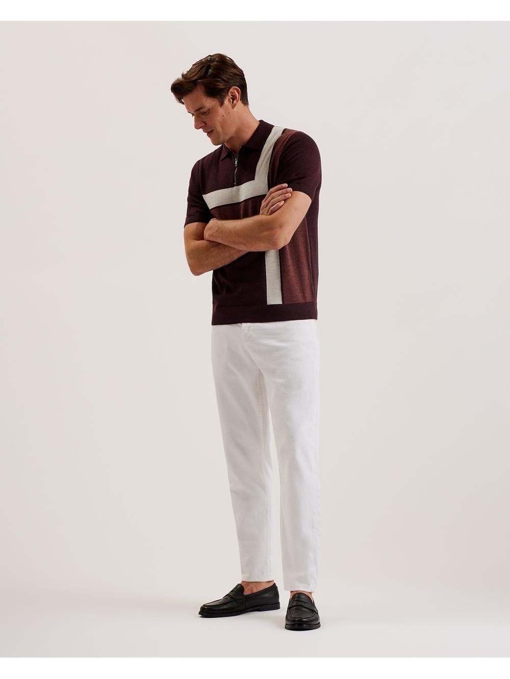Maroon Ted Baker AMBLER - Colour Block Zip Neck Wool Men Polos Shirts | Canada  AZF-402936
