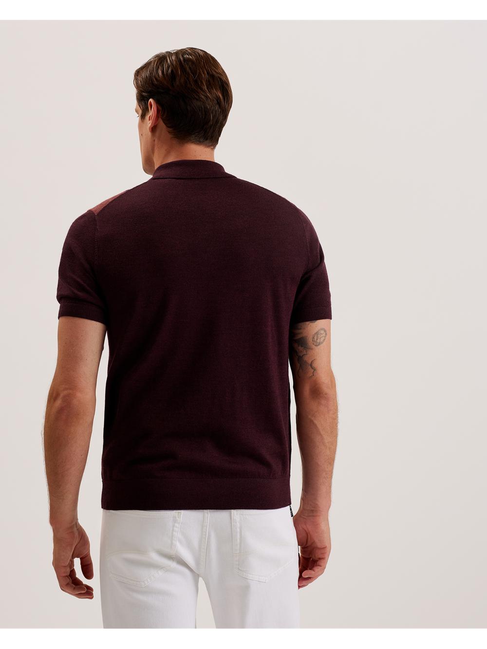 Maroon Ted Baker AMBLER - Colour Block Zip Neck Wool Men Polos Shirts | Canada  AZF-402936