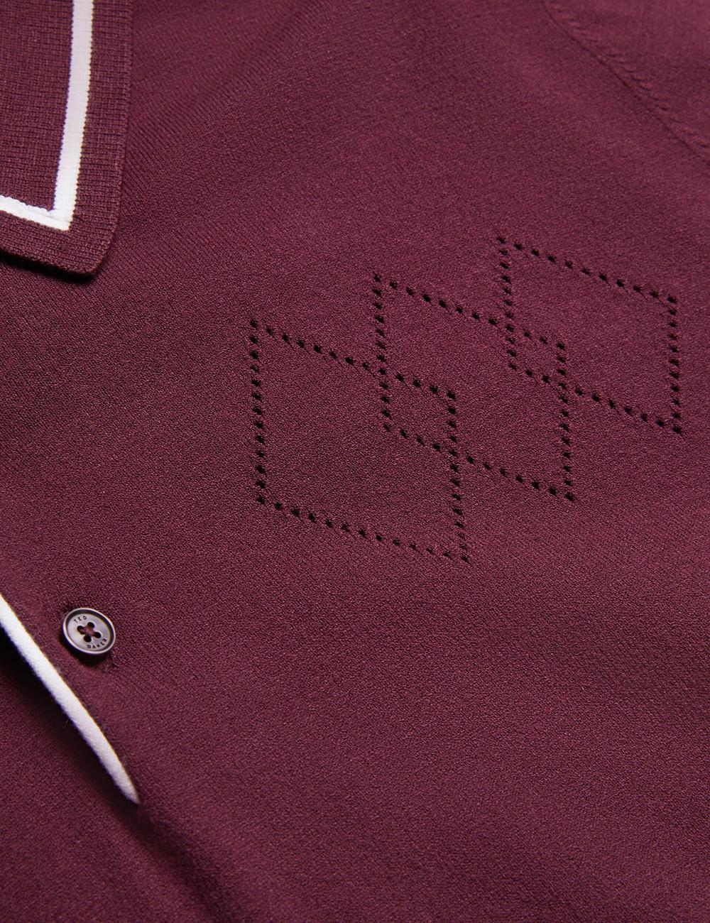 Maroon Ted Baker DUNOW - Pointelle Detail Striped Trim Men Polos Shirts | Canada  ZCM-215746