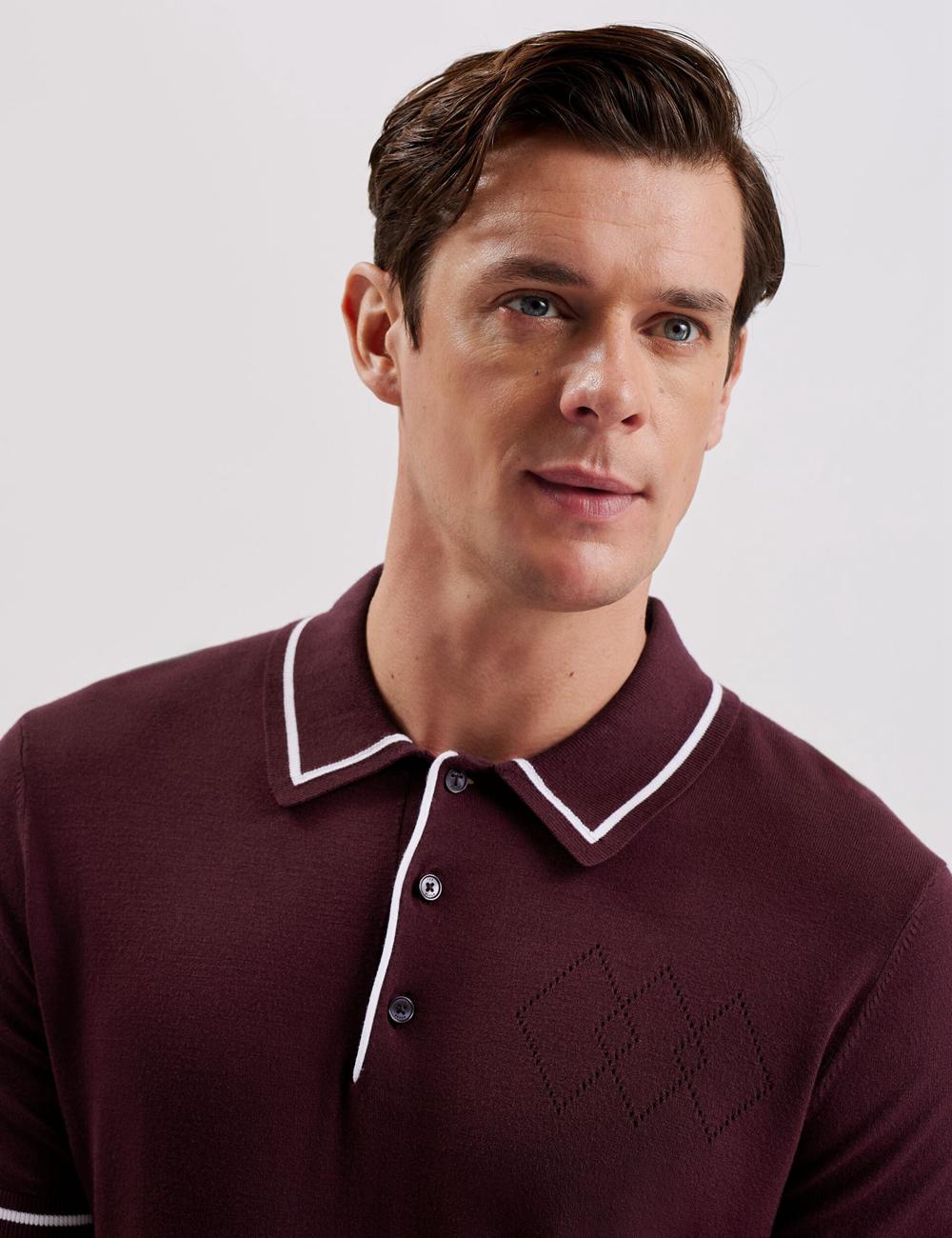 Maroon Ted Baker DUNOW - Pointelle Detail Striped Trim Men Polos Shirts | Canada  ZCM-215746