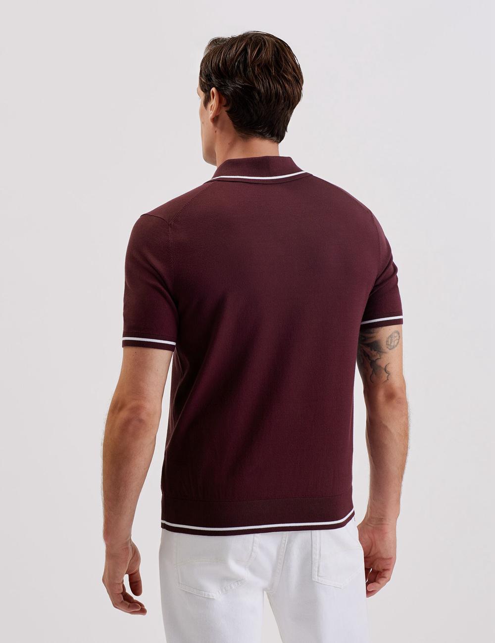 Maroon Ted Baker DUNOW - Pointelle Detail Striped Trim Men Polos Shirts | Canada  ZCM-215746