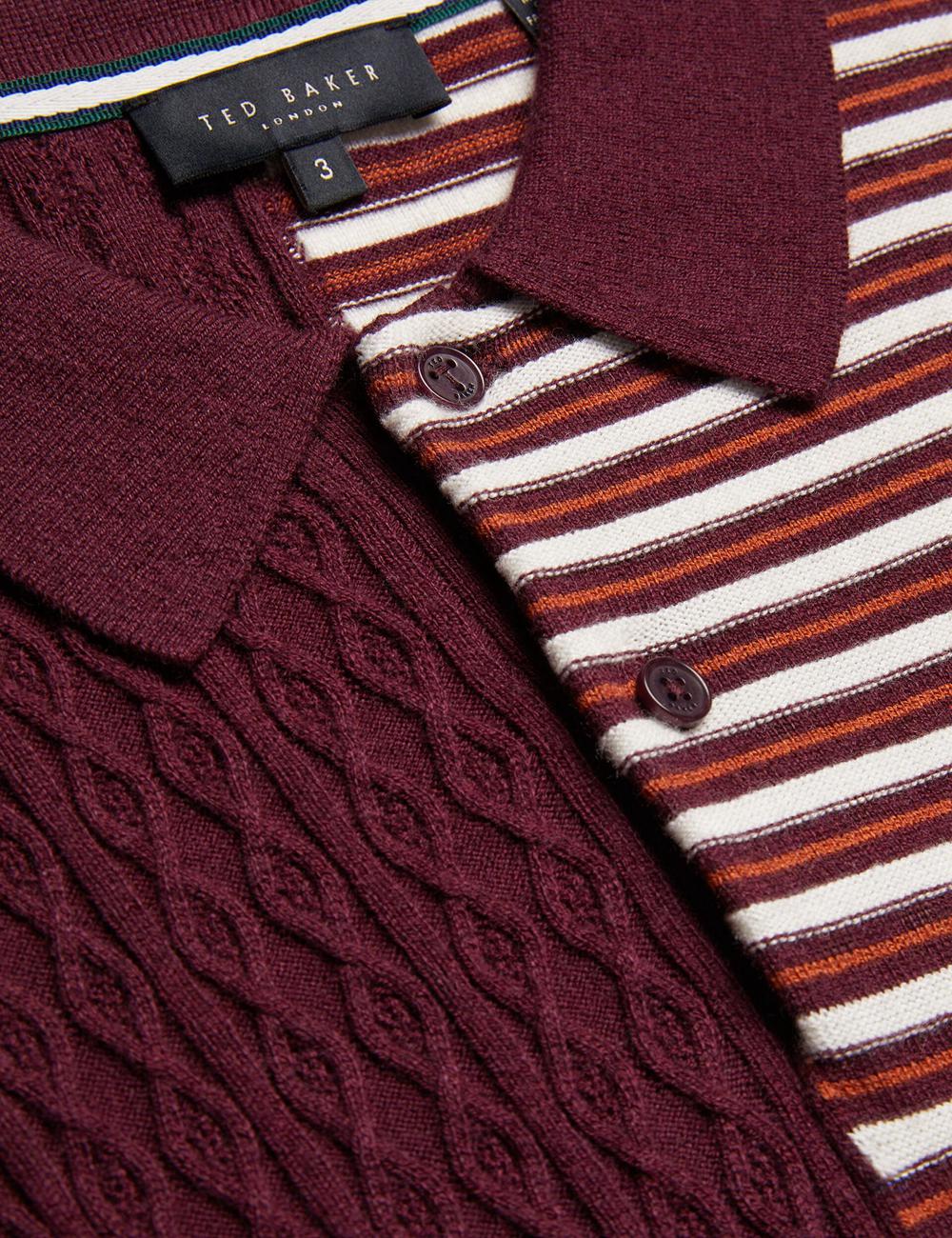 Maroon Ted Baker MINSTA - Textured Patchwork Knit Men Polos Shirts | Canada  BPO-697025