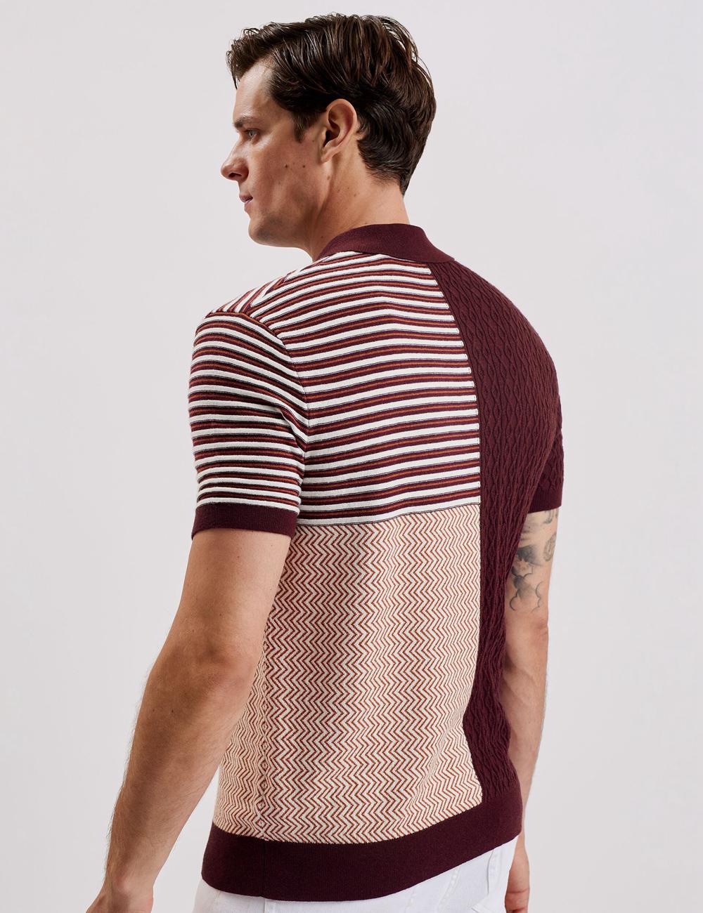 Maroon Ted Baker MINSTA - Textured Patchwork Knit Men Polos Shirts | Canada  BPO-697025