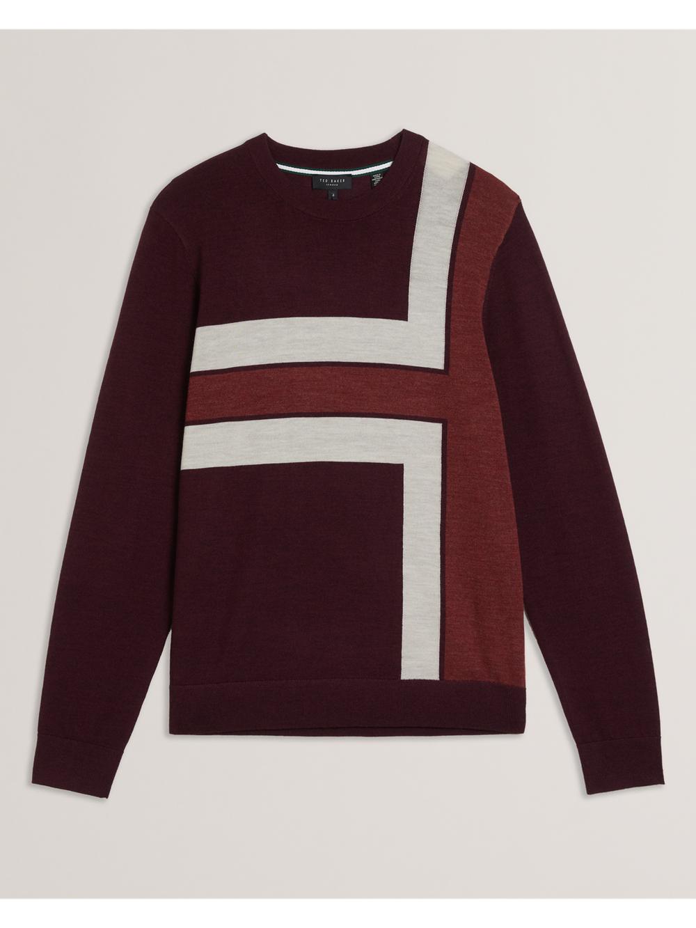Maroon Ted Baker ROIKA - Colour Block Crew Neck Wool Men Jumpers | Canada  CRP-850236