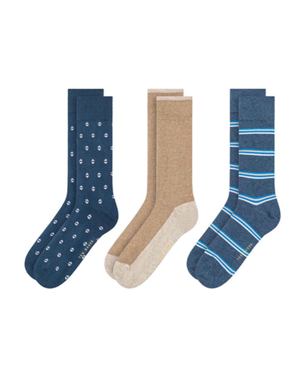 Medium Grey Ted Baker 3 Pack Geometric Stripe Crew Men Socks | Canada  EYC-416073