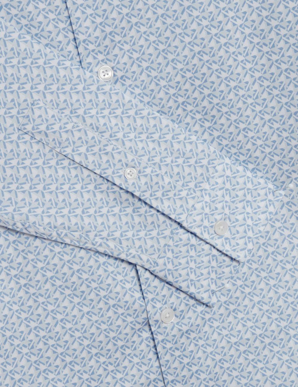 Mid-Blue Ted Baker ALPHAIS - Regular Fit Geometric Pure Cotton Men Casual Shirts | Canada  IHT-147562
