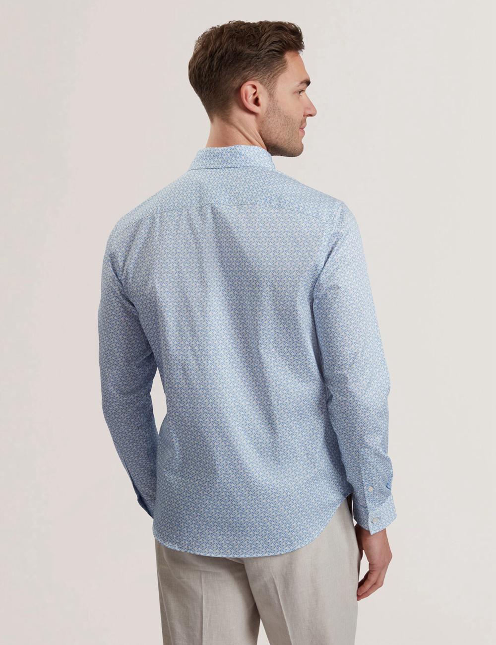 Mid-Blue Ted Baker ALPHAIS - Regular Fit Geometric Pure Cotton Men Casual Shirts | Canada  IHT-147562