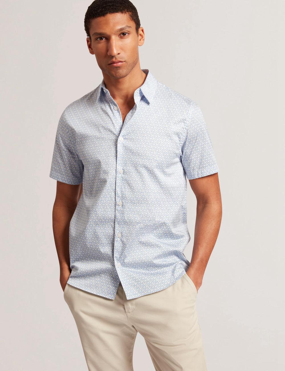 Mid-Blue Ted Baker ALPHSO - SS Regular Fit Geo Men Casual Shirts | Canada  CXH-917534